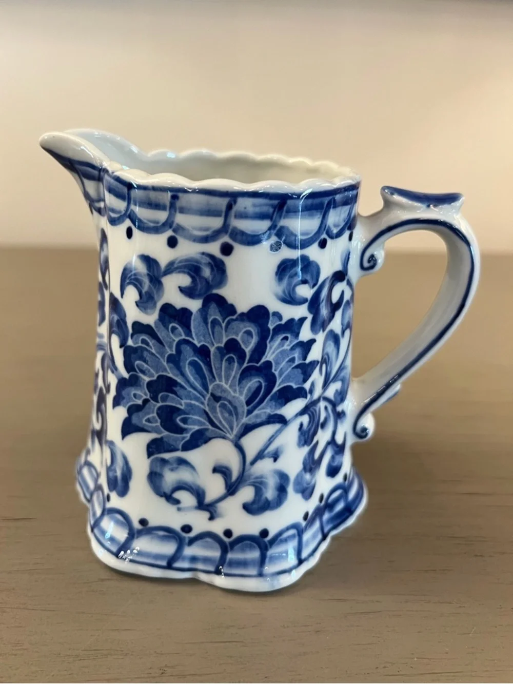 Andrea By Sadek Blue Mum Creamer Ceramic Blue & White Small Pitcher Vintage